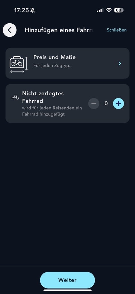 Visuelle Darstellung der Seite zum Hinzufügen eines Fahrrads in der SNCF Connect App